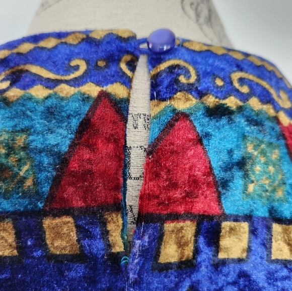 80s velour pattern dress - Picture 6 of 7